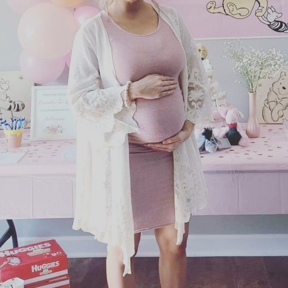 Light pink sparkle maternity dress